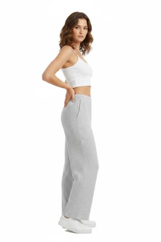 Kadın Su Yolu Çizgili Lastikli Pantolon BGL-ST04765