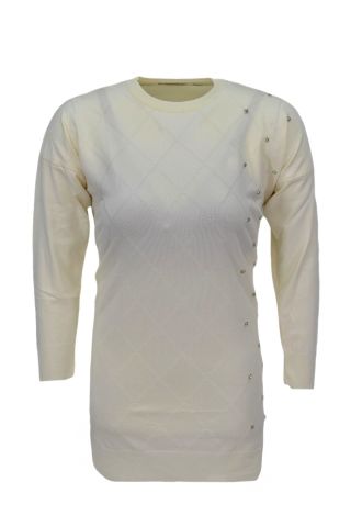 Kadın Taşlı Baklava Desen Oversize Kazak BGL-ST04084