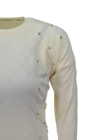 Kadın Taşlı Baklava Desen Oversize Kazak BGL-ST04084