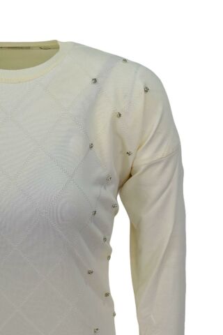 Kadın Taşlı Baklava Desen Oversize Kazak BGL-ST04084