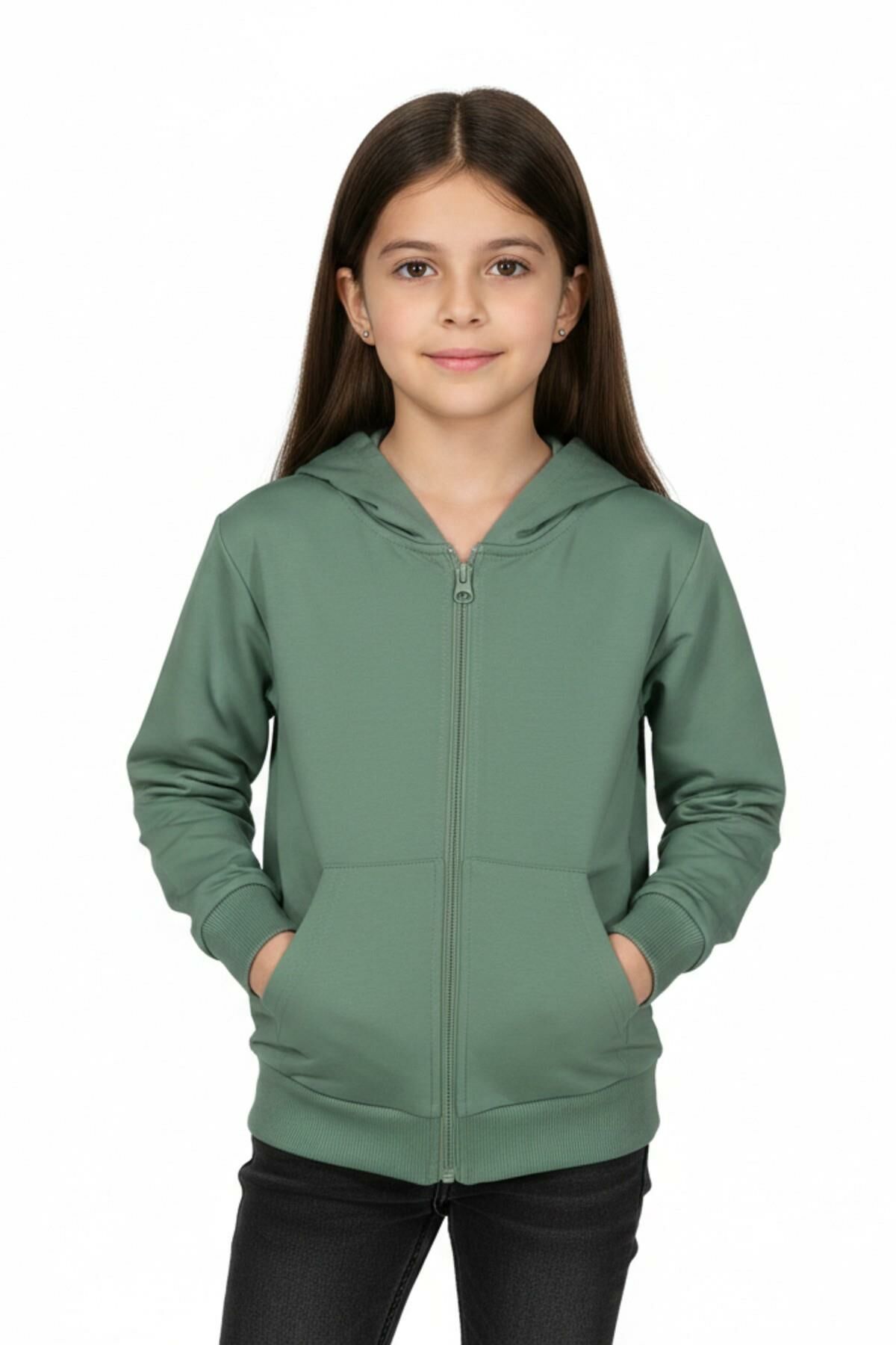 Kız Çocuk Fermuarlı Kapüşonlu Sweatshirt BGL-ST05275