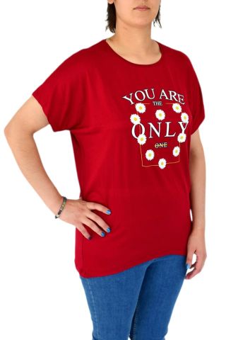 Kadın Yuvarlak Yaka Baskılı Tişört BGL-ST01975