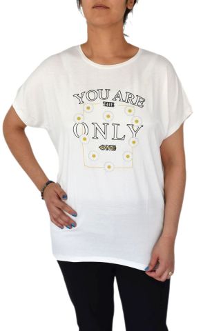 Kadın Yuvarlak Yaka Baskılı Tişört BGL-ST01975