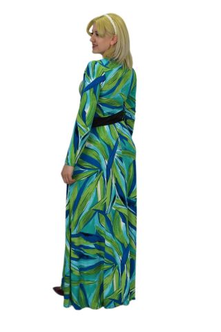 Kadın Yeşil Çiçek Desenli V Yaka Elbise BGL-ST03545