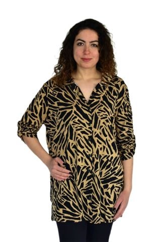 Kadın Büyük Beden Leopar Desen Viskon Bluz BGL-ST04256