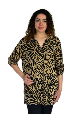 Kadın Büyük Beden Leopar Desen Viskon Bluz BGL-ST04256