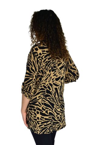 Kadın Büyük Beden Leopar Desen Viskon Bluz BGL-ST04256