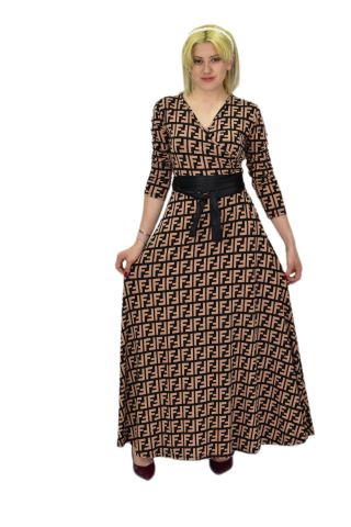 Kadın Viskon F Desenli V Yaka Elbise BGL-ST03542