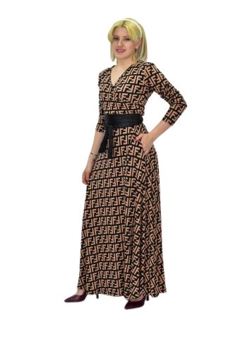 Kadın Viskon F Desenli V Yaka Elbise BGL-ST03542