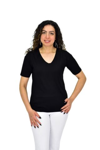 Kadın Yarım Kol V Yaka Likralı Tişöt  BGL-ST04651