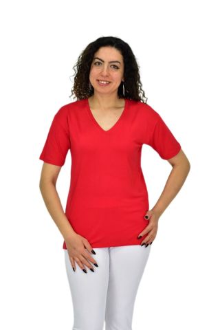 Kadın Yarım Kol V Yaka Likralı Tişöt  BGL-ST04651