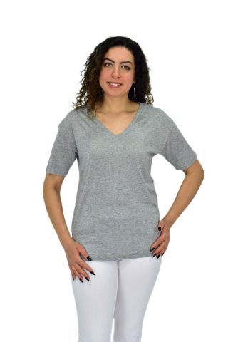 Kadın Yarım Kol V Yaka Likralı Tişöt  BGL-ST04651