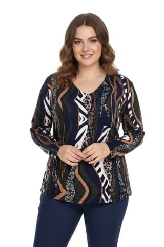 Kadın V Yaka Modelli Baskılı Bluz BGL-ST05107