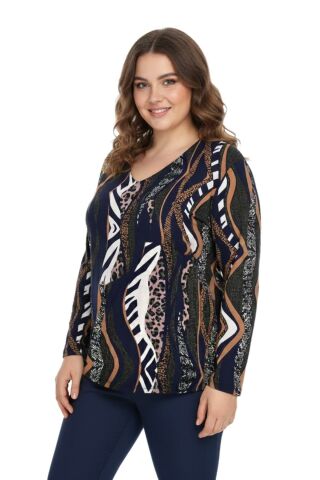 Kadın V Yaka Modelli Baskılı Bluz BGL-ST05107