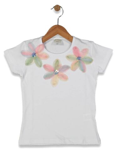 Kız Çocuk 3 Çiçek Li Tişört  BGL-ST04448