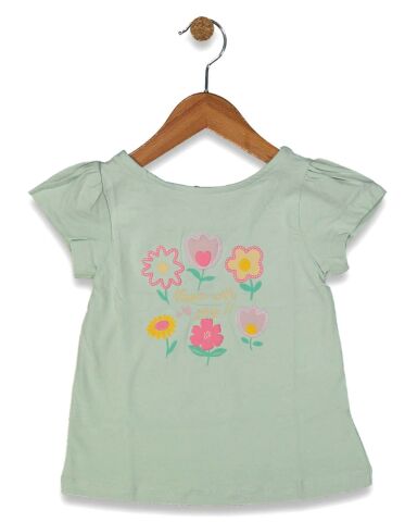 Kız Çocuk Çiçek Baskılı Tişört BGL-ST04452