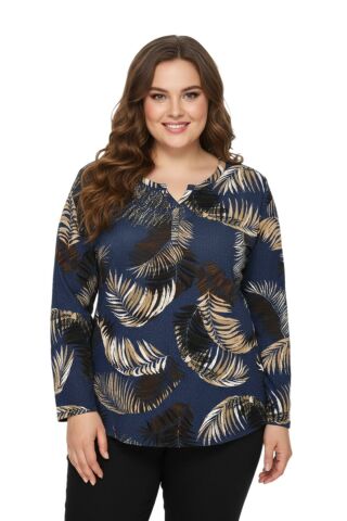 Kadın V Yaka Baskılı 2 Düğmeli Bluz BGL-ST05097