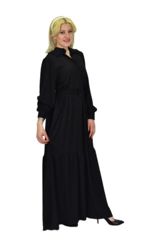 Kadın Siyah Bürümcük Uzun Kol Elbise BGL-ST03836