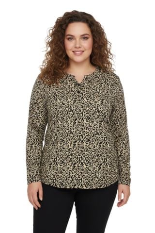 Kadın V Yaka Baskılı 2 Düğmeli Bluz BGL-ST05098