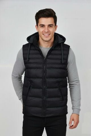 Erkek Kapüşonlu Spor Yelek 4300 BGL-ST04895