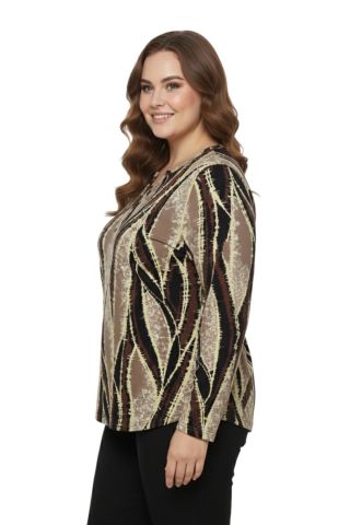 Kadın V Yaka Baskılı 2 Düğmeli Bluz BGL-ST05095