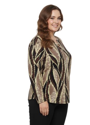 Kadın V Yaka Baskılı 2 Düğmeli Bluz BGL-ST05095