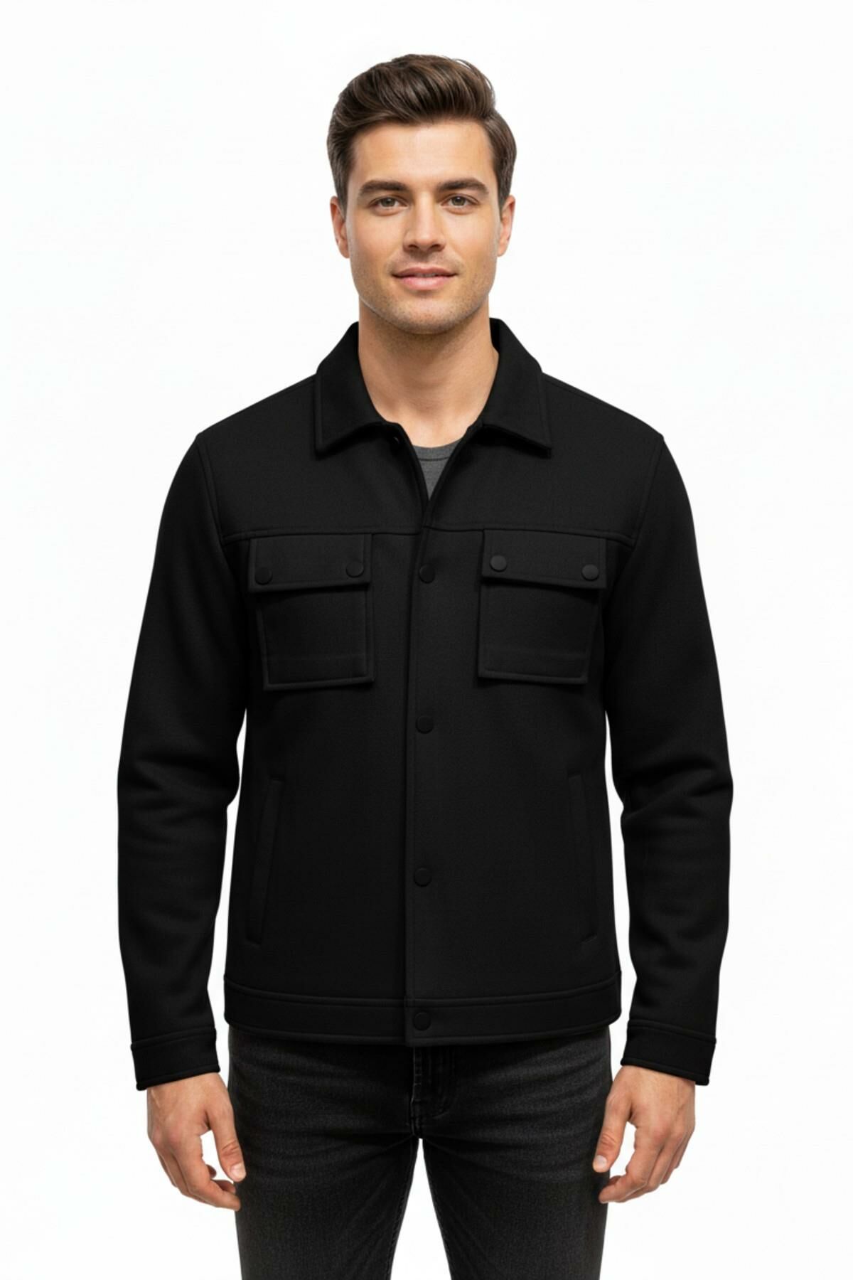 Erkek Siyah Silim Fit Mevsimlik Süet Spor Mont BGL-ST05016