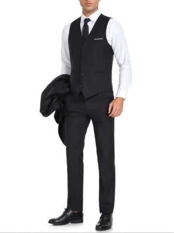 Erkek Lacivert Silim Fitt Yelekli Takım Elbise BGL-ST04304