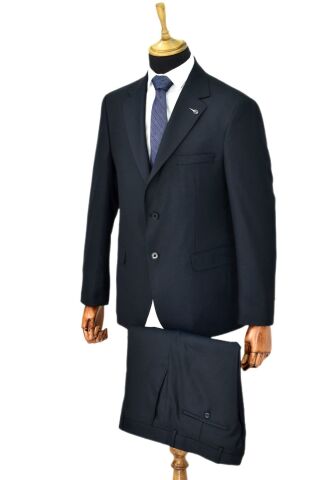 Erkek Lacivert Armürlü 4 Drop Çift Yırtmaçlı Takım Elbise BGL-ST04567