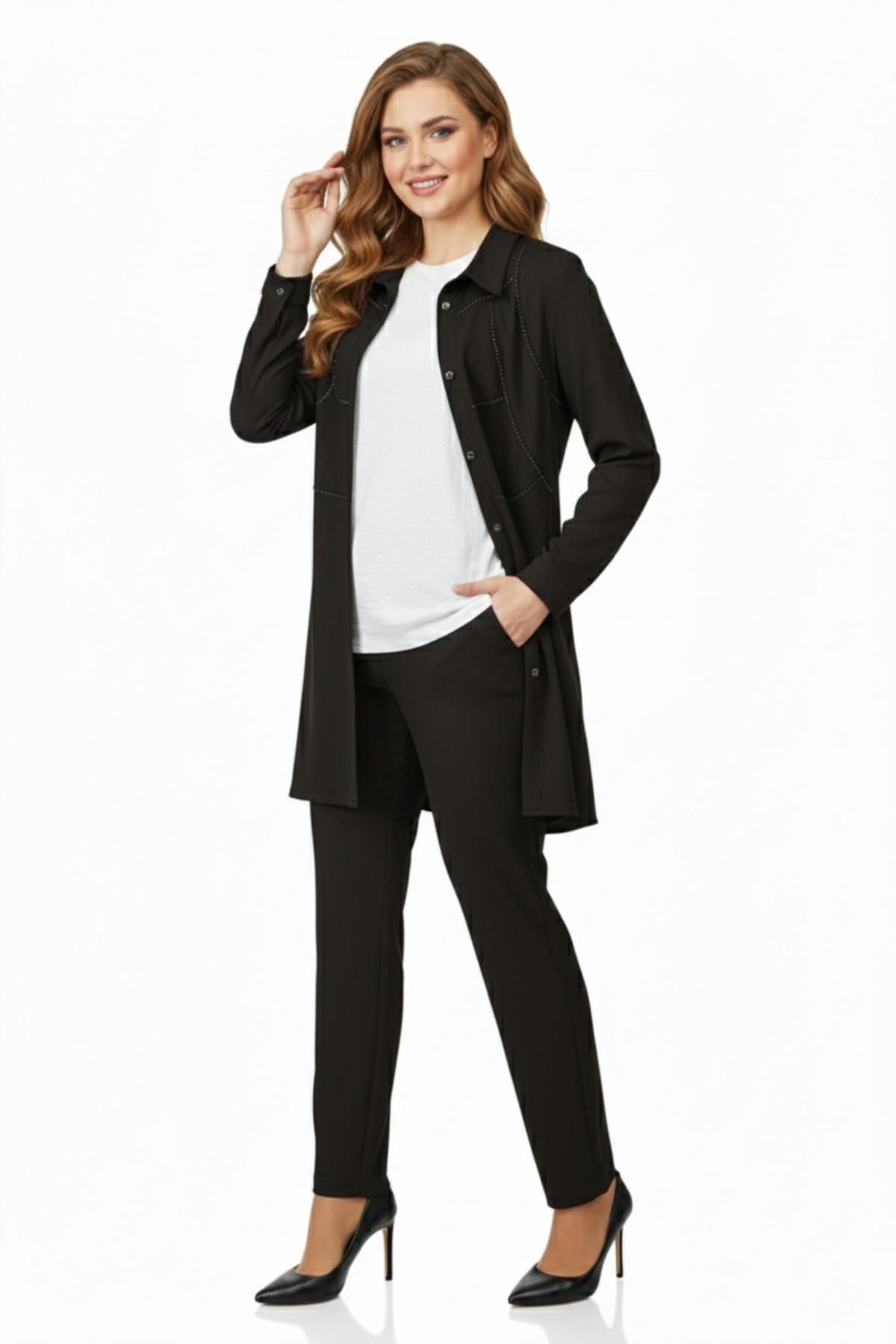 Kadın Taşlı Bluz Pantolon Tunik 3 Lü Takım BGL-ST04733