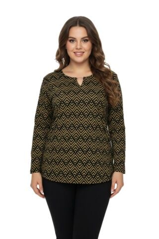 Kadın V Yaka Modelli Baskılı Bluz BGL-ST05104