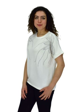 Kadın Yarım Kol Sıfıryaka Taşlı Likralı Tişöt  BGL-ST04655