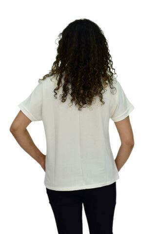 Kadın Yarım Kol Sıfıryaka Taşlı Likralı Tişöt  BGL-ST04655