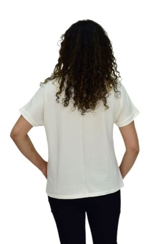 Kadın Yarım Kol Sıfıryaka Taşlı Likralı Tişöt  BGL-ST04655