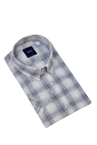 Erkek Klasik Ekose Kısa Kol Gömlek Pamuk Keten 9486 BGL-ST04584