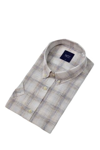 Erkek Klasik Ekose Kısa Kol Gömlek Pamuk Keten 9486 BGL-ST04584