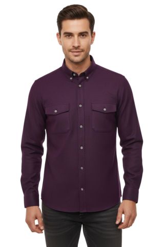 Erkek Kışlık Slim Fitt Uzun Kol Çift Cep Kapak Gömlek 2414 BGL-ST04797