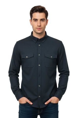 Erkek Kışlık Slim Fitt Uzun Kol Çift Cep Kapak Gömlek 2414 BGL-ST04797