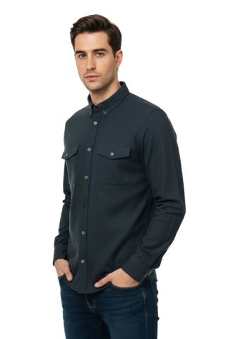 Erkek Kışlık Slim Fitt Uzun Kol Çift Cep Kapak Gömlek 2414 BGL-ST04797