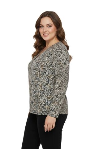 Kadın V Yaka Modelli Baskılı Bluz BGL-ST05106