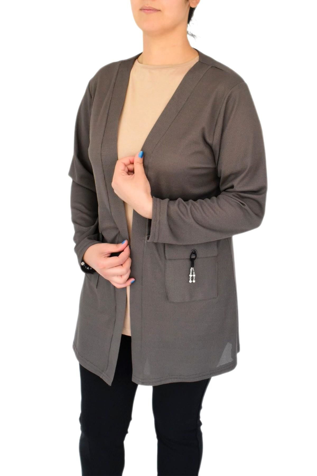 Kadın Mevsimlik Cepli Hırka Ottoman Kumaş BGL-ST03029