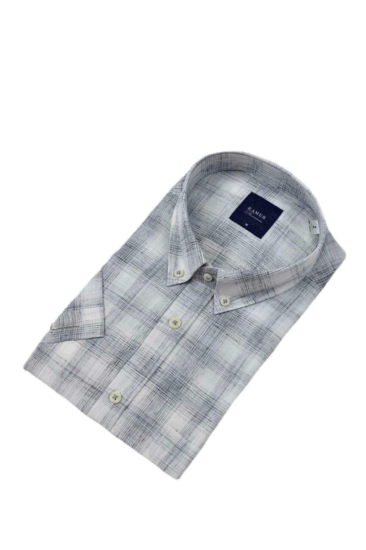 Erkek Klasik Ekose Kısa Kol Gömlek Pamuk Keten 9343 BGL-ST04585