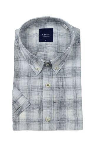 Erkek Klasik Ekose Kısa Kol Gömlek Pamuk Keten 9343 BGL-ST04585