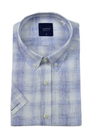 Erkek Klasik Ekose Kısa Kol Gömlek Pamuk Keten 9343 BGL-ST04585