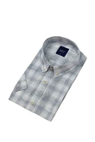 Erkek Klasik Ekose Kısa Kol Gömlek Pamuk Keten 9343 BGL-ST04585