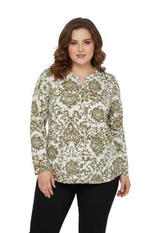 Kadın V Yaka Baskılı 2 Düğmeli Bluz BGL-ST05092