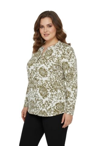 Kadın V Yaka Baskılı 2 Düğmeli Bluz BGL-ST05092