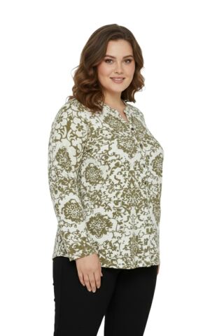 Kadın V Yaka Baskılı 2 Düğmeli Bluz BGL-ST05092