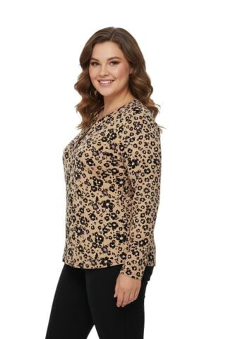 Kadın V Yaka Baskılı 2 Düğmeli Bluz BGL-ST05093