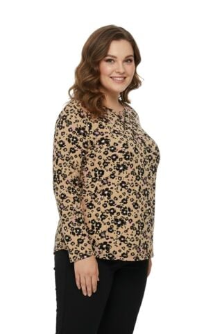 Kadın V Yaka Baskılı 2 Düğmeli Bluz BGL-ST05093